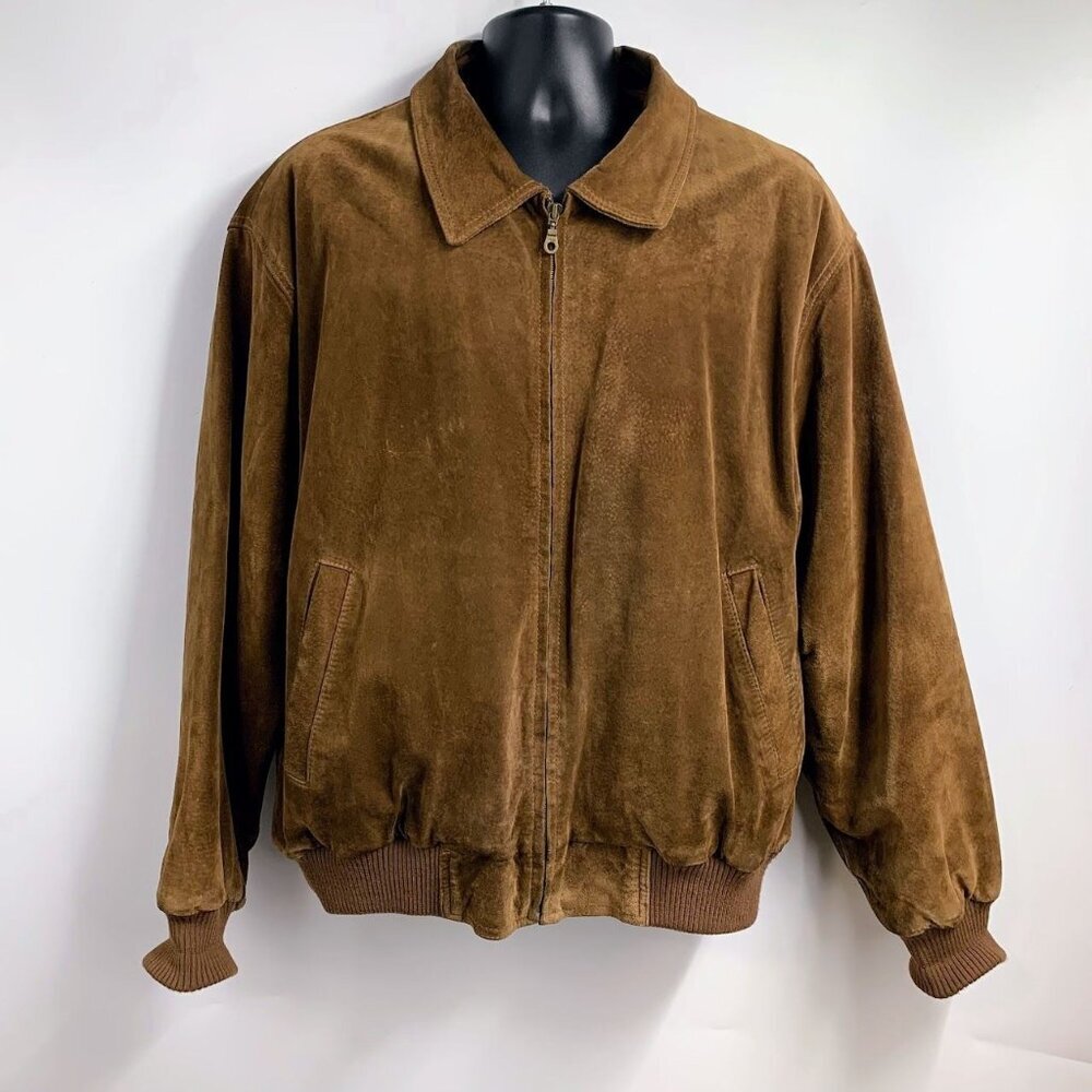 Norm Thompson Men's Vintage Suede Leather Zip Up Bomber Jacket Size‎ L